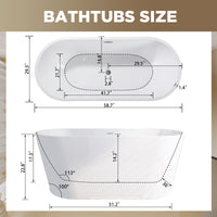 59" Acrylic Freestanding Soaking Bathtub with Center Drain and Overflow in White