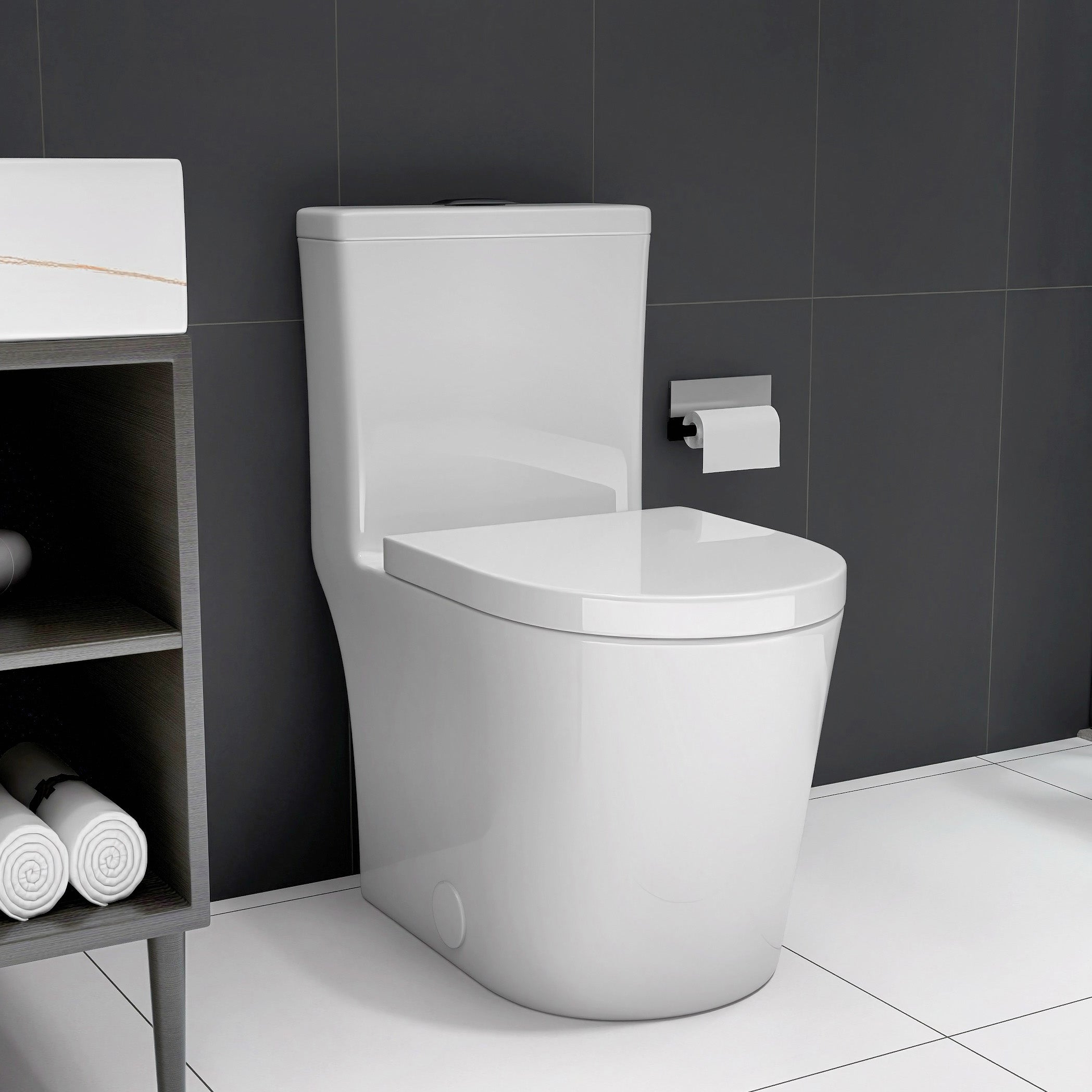 23" Compact One-Piece Toilet with 0.8/1.6 GPF Dual Flush and Soft-Close Seat in White