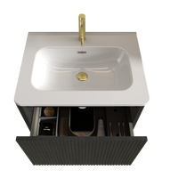 24" Striped Walnut Wall-Mounted Bathroom Vanity with integrated White Ceramic Sink, Fully Assembled