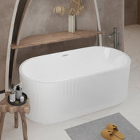 59"Linear AcrylicFreestanding Soaking Bathtub with Pop-Up Drain and Overflow in Gloss White