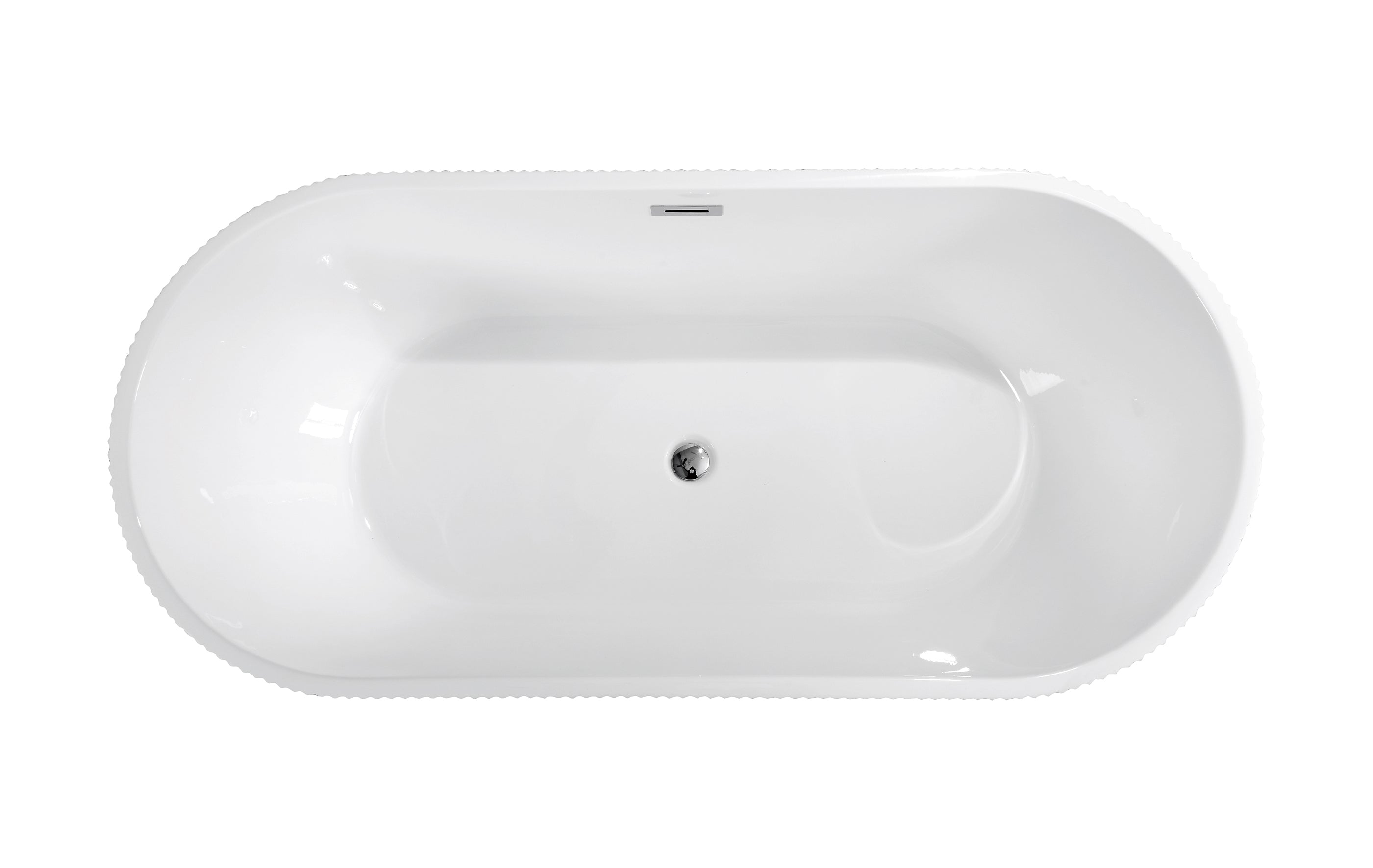 59"Linear AcrylicFreestanding Soaking Bathtub with Pop-Up Drain and Overflow in Gloss White