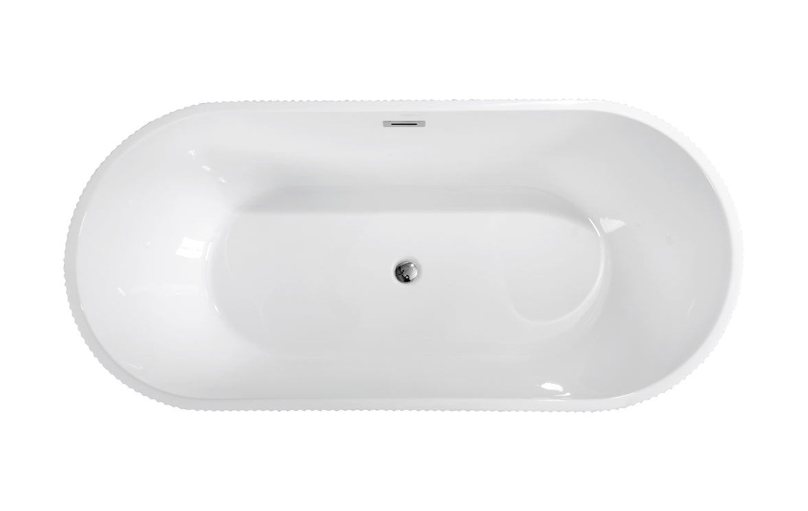 59"Linear AcrylicFreestanding Soaking Bathtub with Pop-Up Drain and Overflow in Gloss White