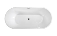 59"Linear AcrylicFreestanding Soaking Bathtub with Pop-Up Drain and Overflow in Gloss White