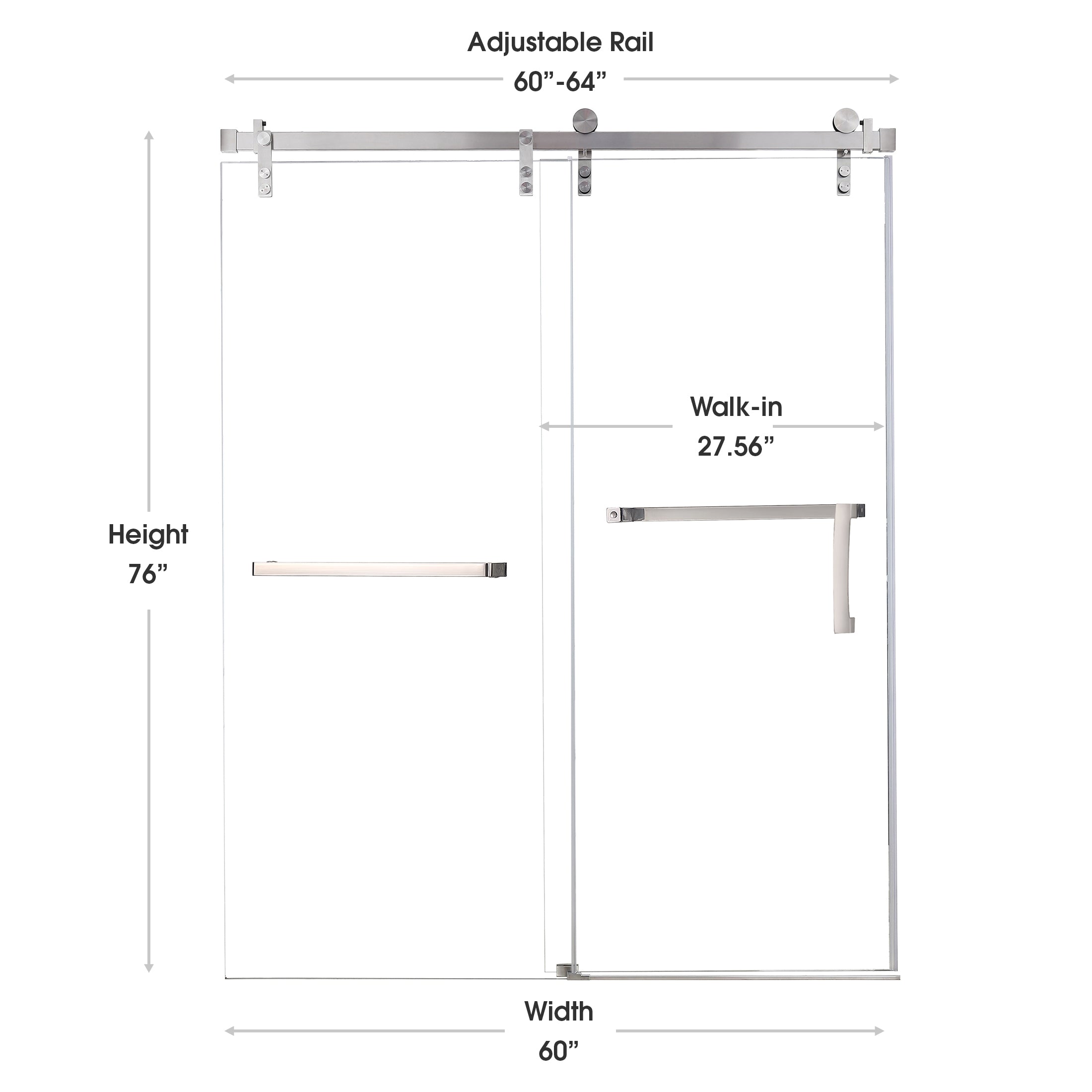 Jade 60"-64" W x 76" H Semi-Frameless Single Sliding Shower Door with 3/8"(10mm) Tempered Clear Glass and Soft-Close
