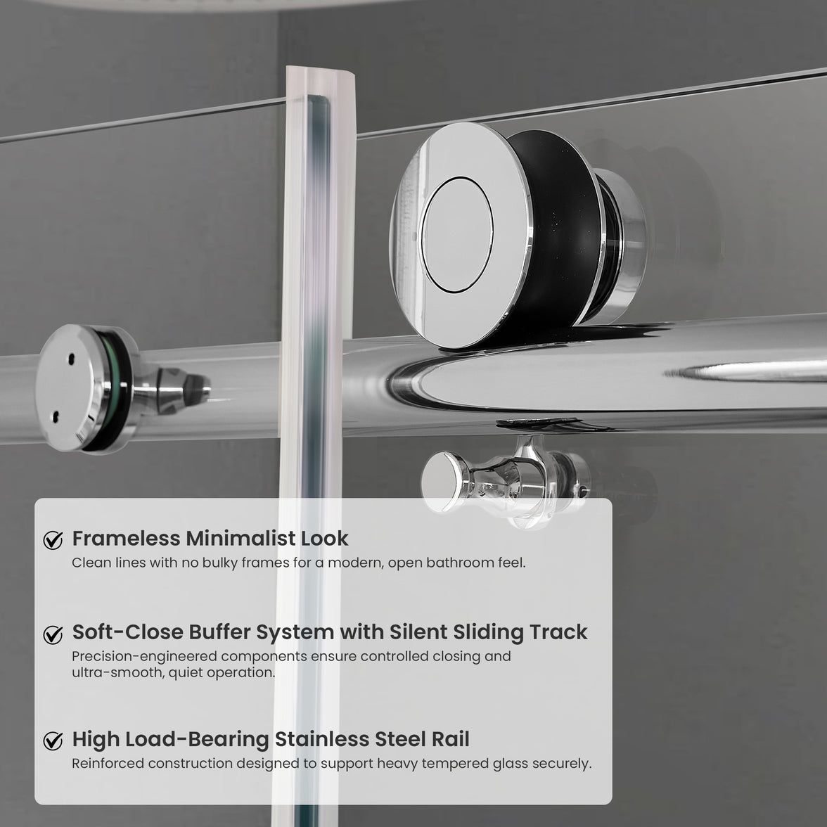 Frameless Double Sliding Shower Door with Side Panel & Single Handle, 76" High x Adjustable 60"-64" Wide  Stainless Steel 8mm