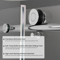 Frameless Double Sliding Shower Door with Side Panel & Single Handle, 76" High x Adjustable 60"-64" Wide  Stainless Steel 8mm