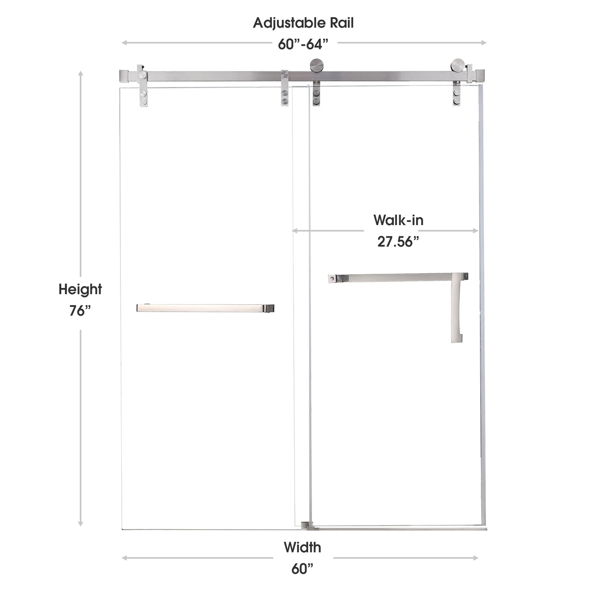 Frameless Double Sliding Shower Door with Towel Bar, Stainless Steel 8mm