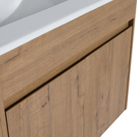 30" Imitative Oak Wall-Mounted Bathroom Vanity With White Ceramic Sink and Adjust Open Shelf