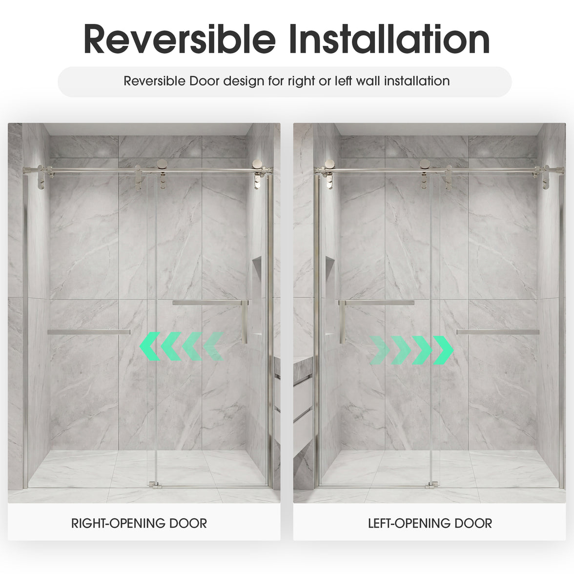 Frameless Double Sliding Shower Door with Side Panel & Towel Bar, Stainless Steel