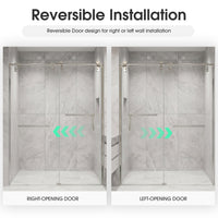 Frameless Double Sliding Shower Door with Side Panel & Towel Bar, Stainless Steel