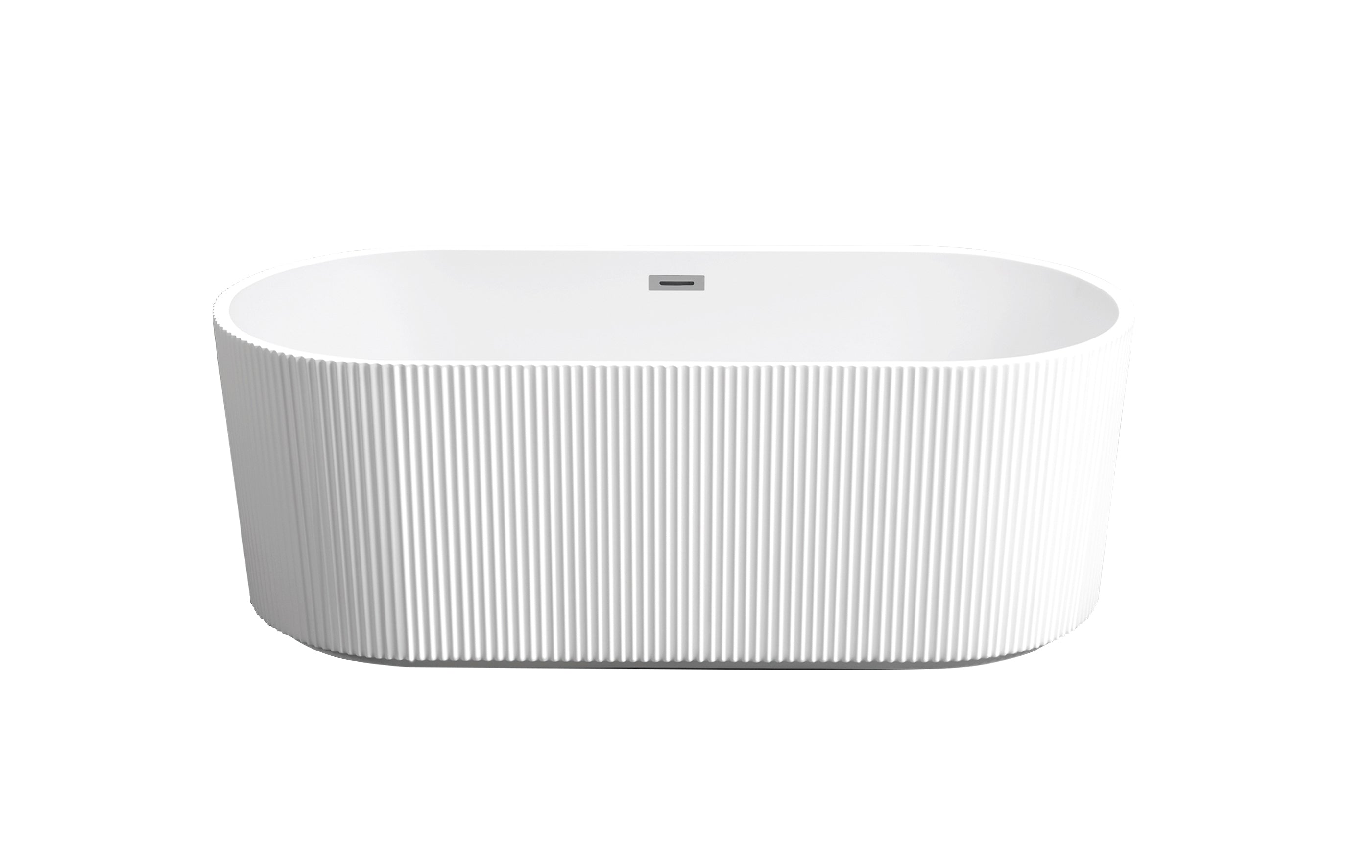 59"Linear AcrylicFreestanding Soaking Bathtub with Pop-Up Drain and Overflow in Gloss White