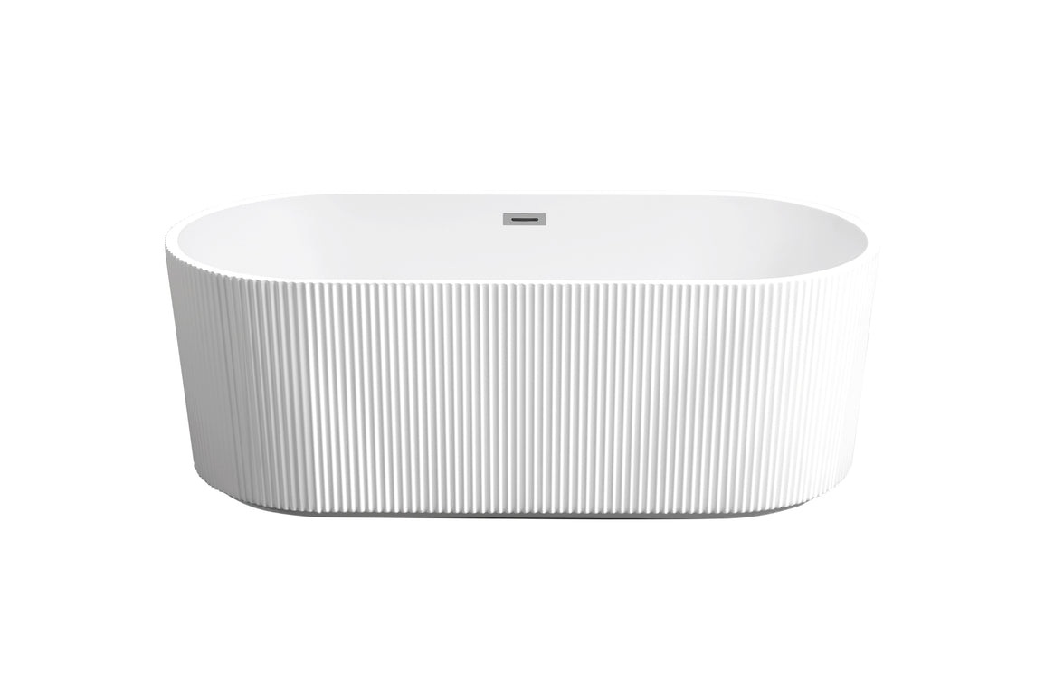59"Linear AcrylicFreestanding Soaking Bathtub with Pop-Up Drain and Overflow in Gloss White