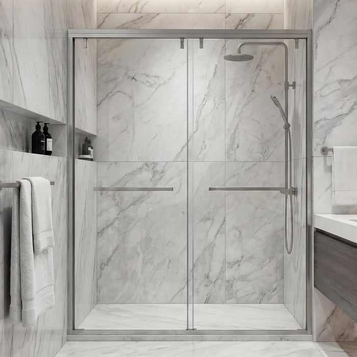 48–52" or 60–64" W x 76" H Matte Black Framed Bypass Shower Door with 5/16"(8mm) Tempered Clear Glass
