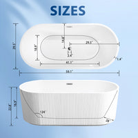 59"Linear AcrylicFreestanding Soaking Bathtub with Pop-Up Drain and Overflow in Gloss White