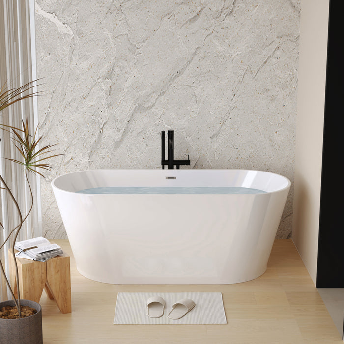 59" Acrylic Freestanding Soaking Bathtub with Center Drain and Overflow in White