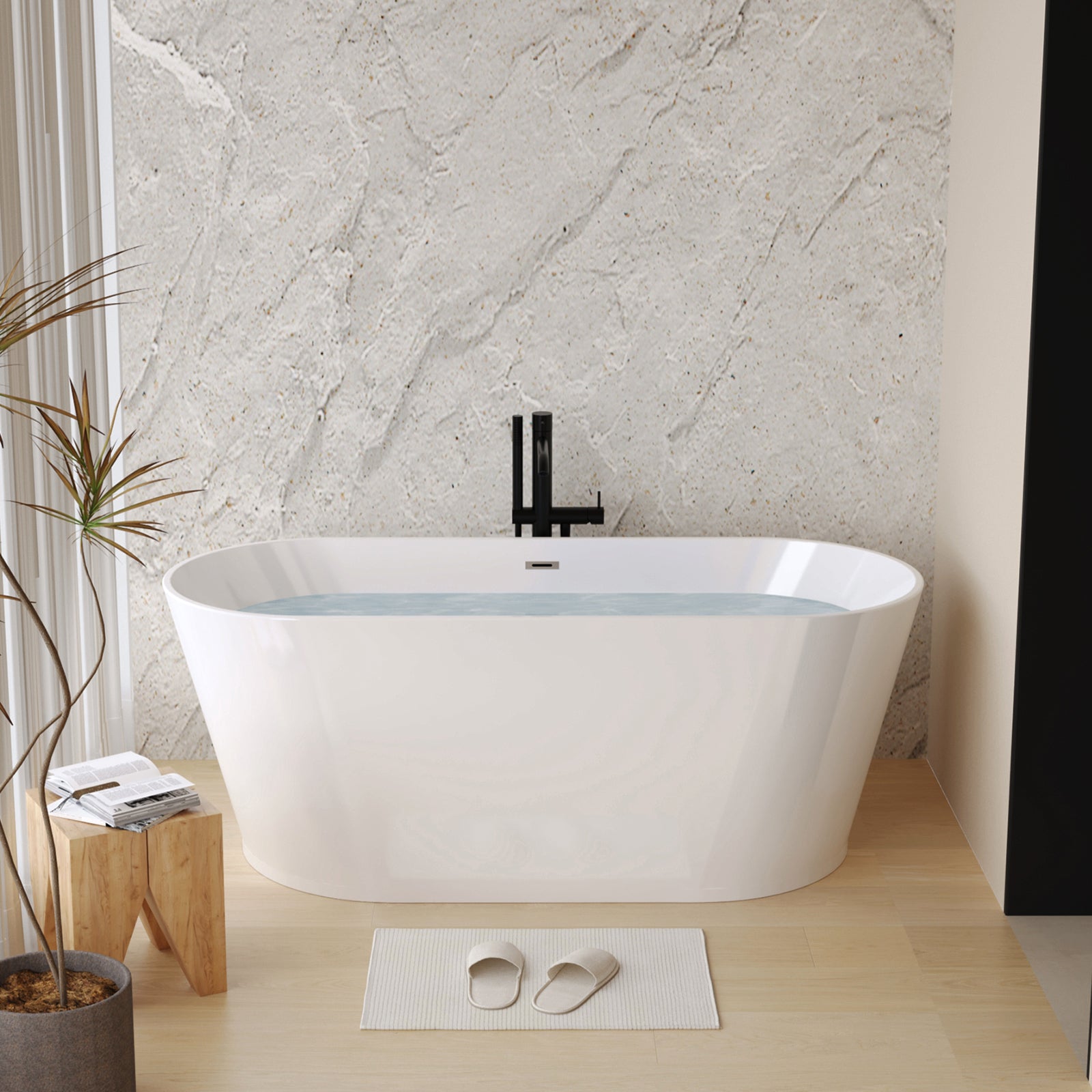 59" Acrylic Freestanding Soaking Bathtub with Pop-Up Drain and Overflow