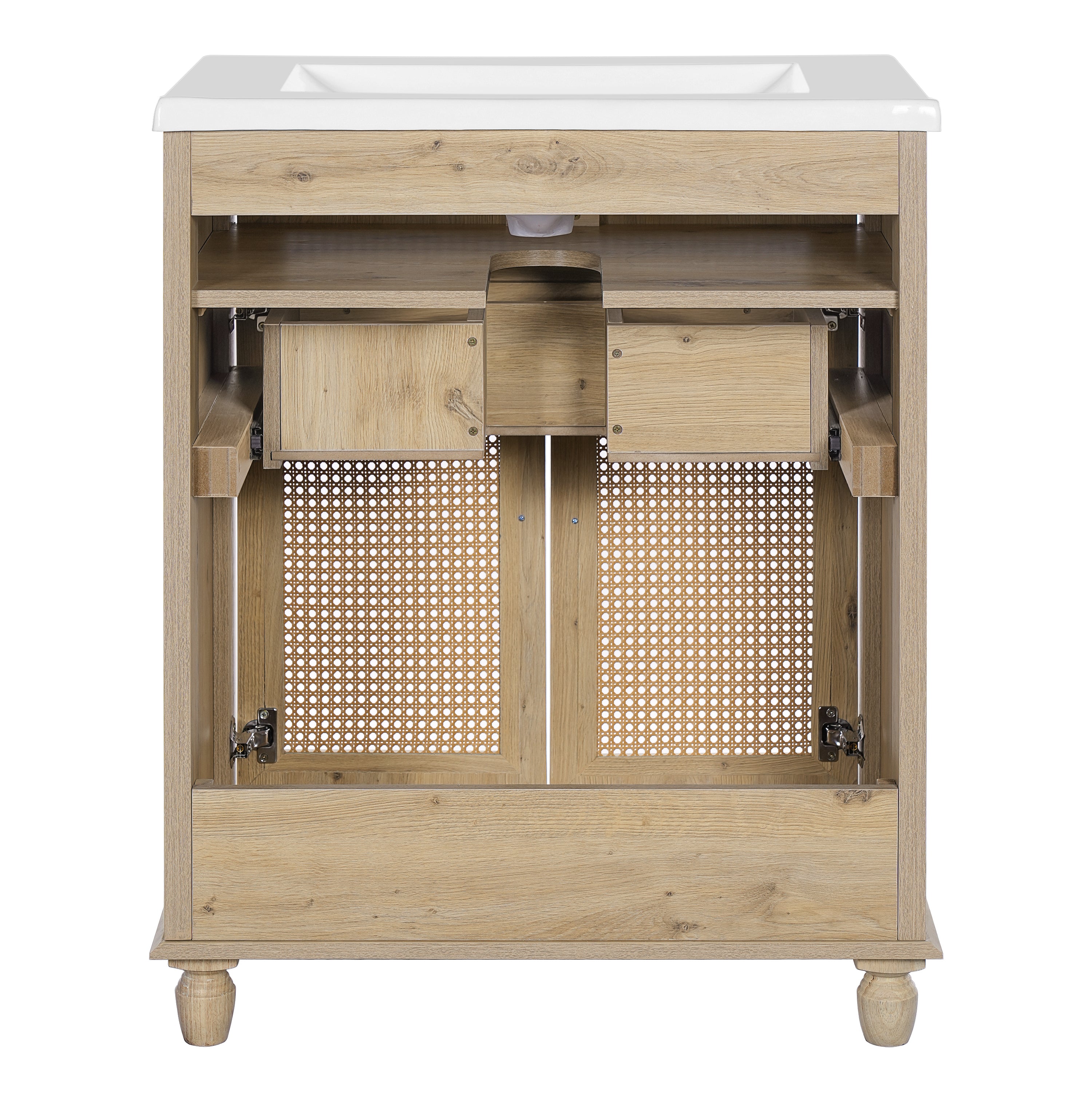30" Freestanding Bathroom Vanity with Resin Sink, Rattan Doors and Soft-Close Storage