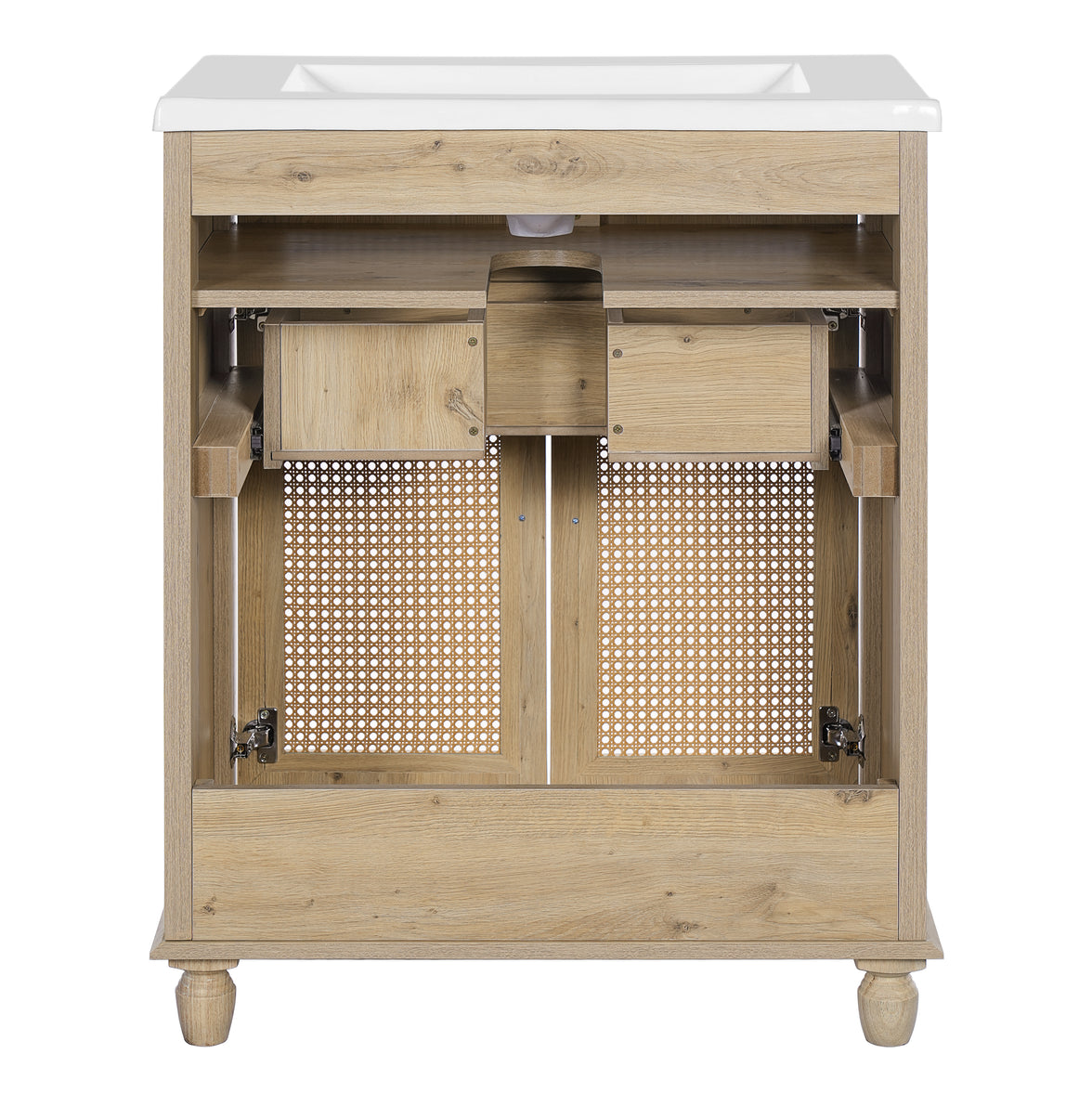30" Freestanding Bathroom Vanity with Resin Sink, Rattan Doors and Soft-Close Storage