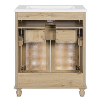 30" Freestanding Bathroom Vanity with Resin Sink, Rattan Doors and Soft-Close Storage
