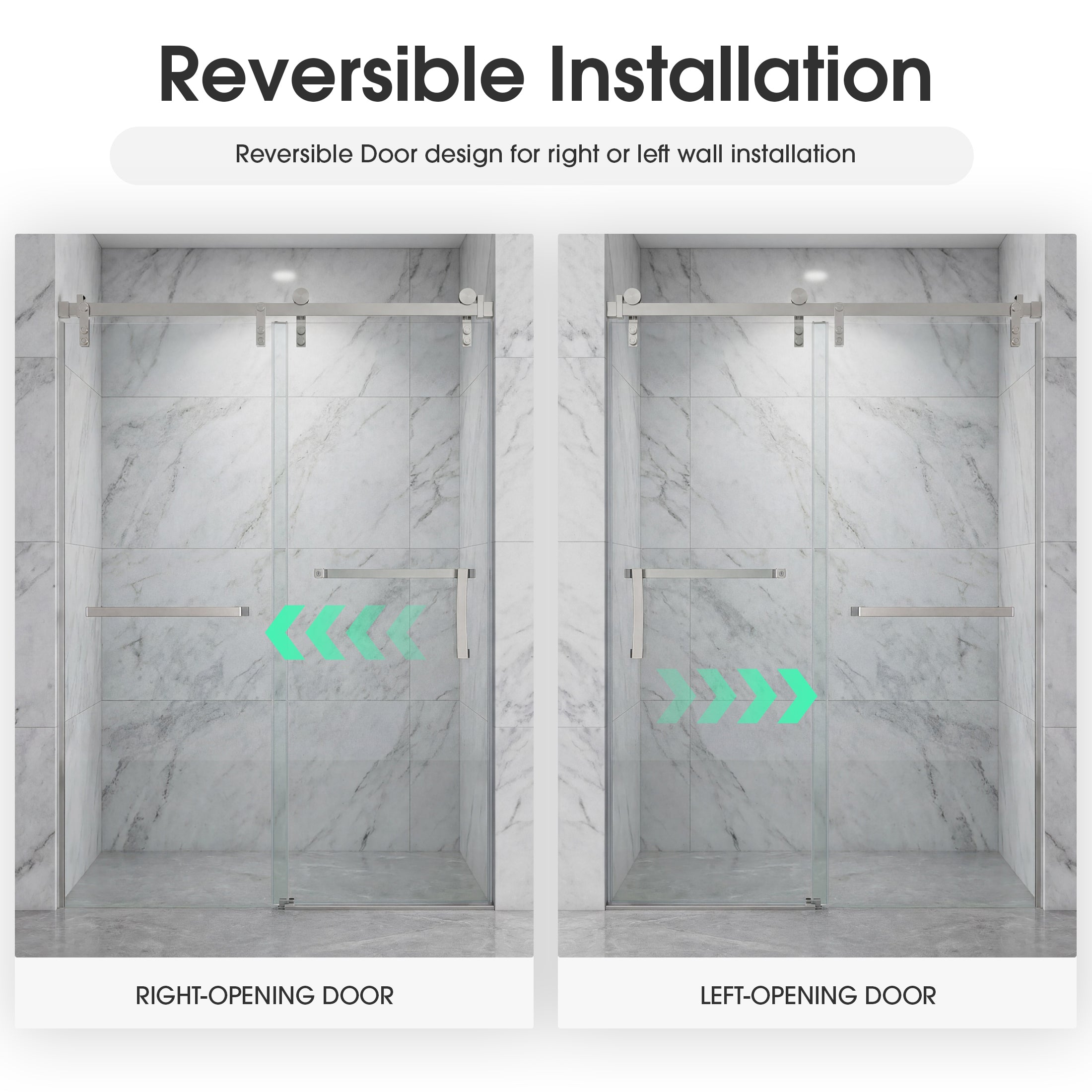 Frameless Double Sliding Shower Door with Towel Bar, Stainless Steel