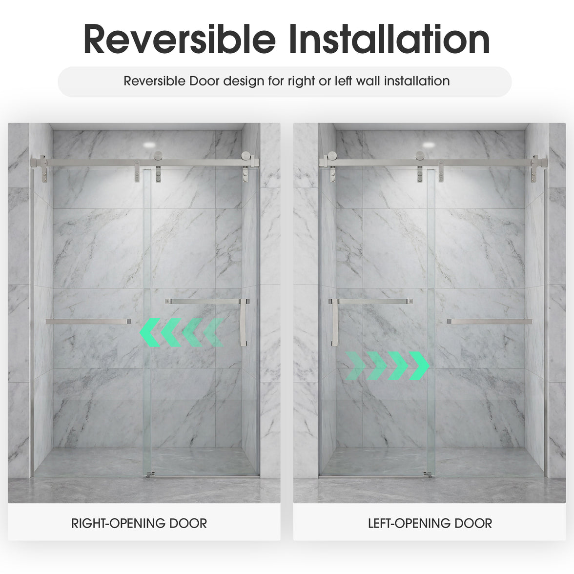 Frameless Double Sliding Shower Door with Towel Bar, Stainless Steel 8mm