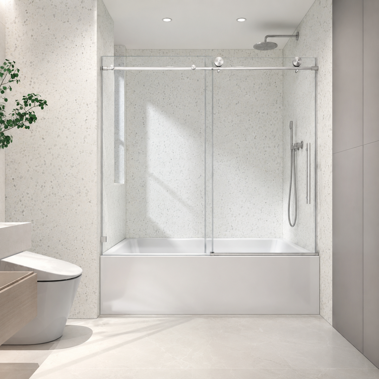Jade 55"-60"W x 63"H Frameless Single Sliding Bathtub Door with 5/16"(8mm) Tempered Clear Glass and Soft-Close