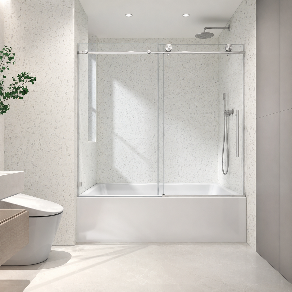 Jade 55"-60"W x 63"H Frameless Single Sliding Bathtub Door with 5/16"(8mm) Tempered Clear Glass and Soft-Close