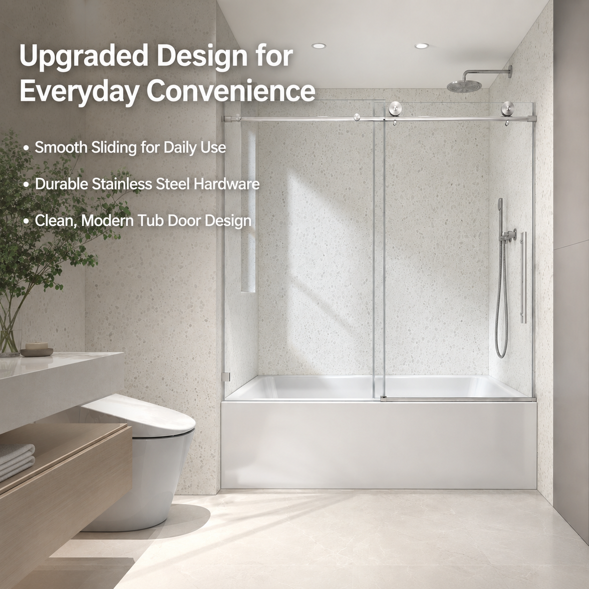 Jade 55"-60"W x 63"H Frameless Single Sliding Bathtub Door with 5/16"(8mm) Tempered Clear Glass and Soft-Close