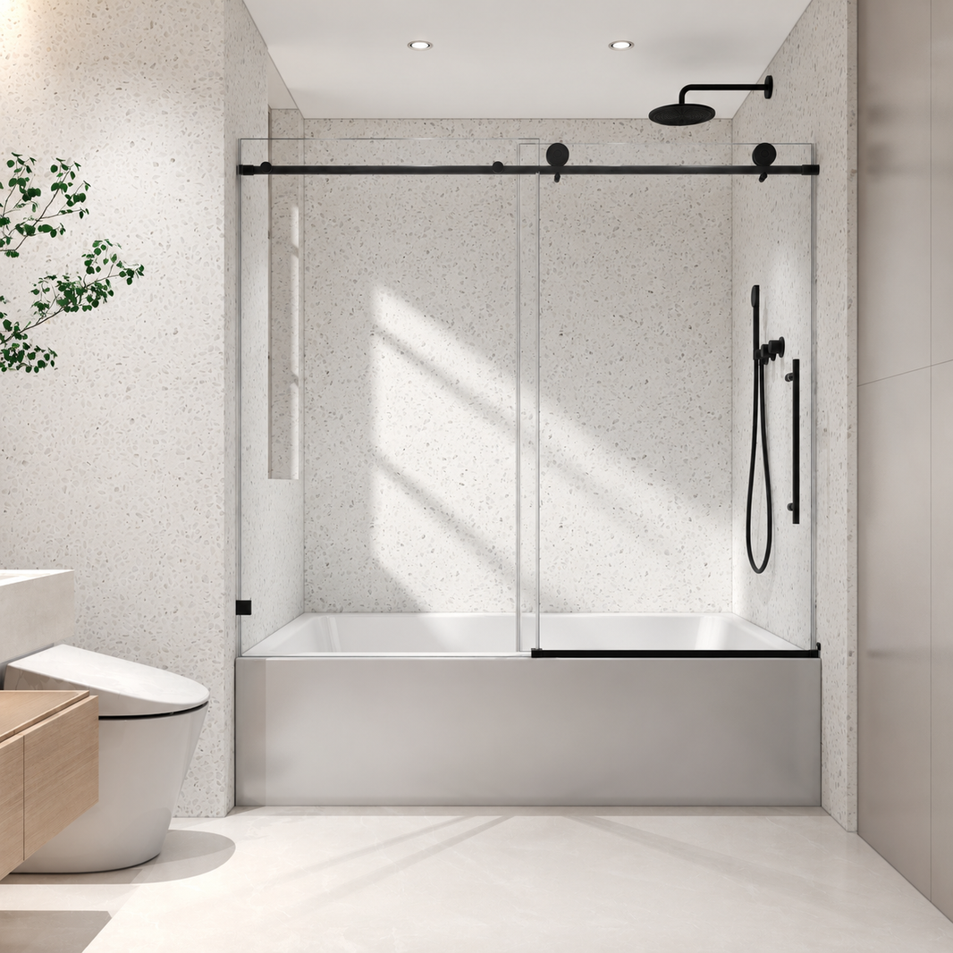 Jade 55"-60"W x 63"H Frameless Single Sliding Bathtub Door with 5/16"(8mm) Tempered Clear Glass and Soft-Close