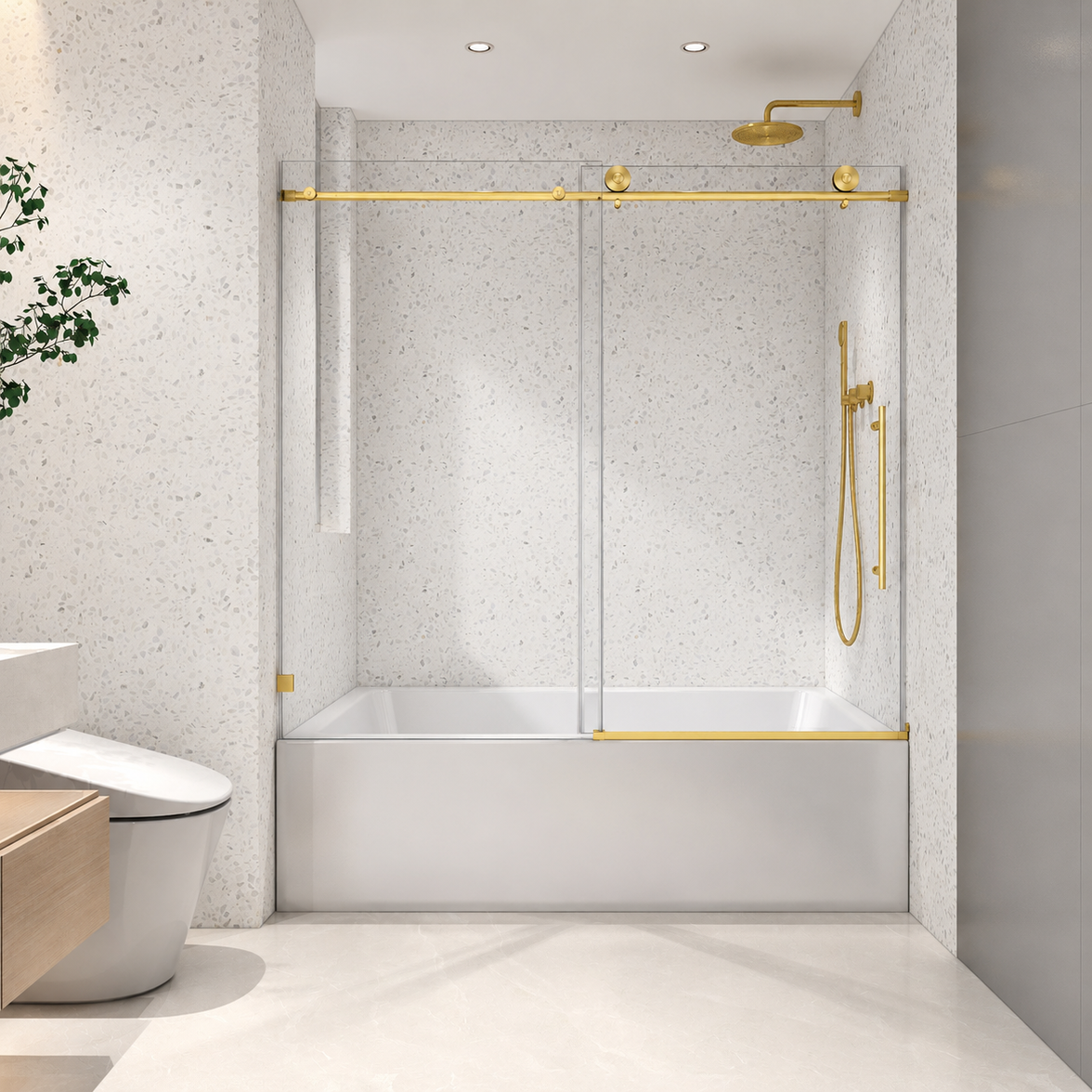 Jade 55"-60"W x 63"H Frameless Single Sliding Bathtub Door with 5/16"(8mm) Tempered Clear Glass and Soft-Close