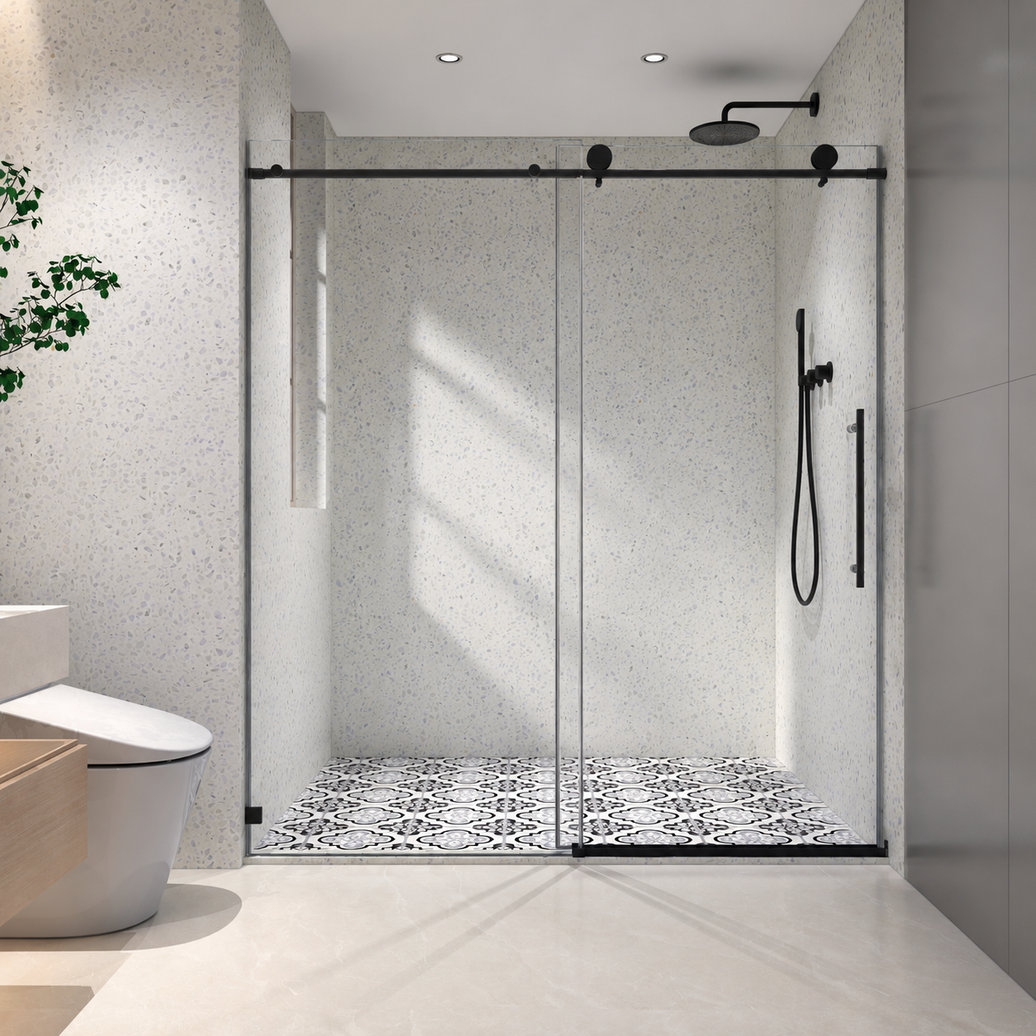 Jade 55"-60"W x 76"H Frameless Single Sliding Shower Door with 5/16"(8mm) Tempered Clear Glass and Soft-Close