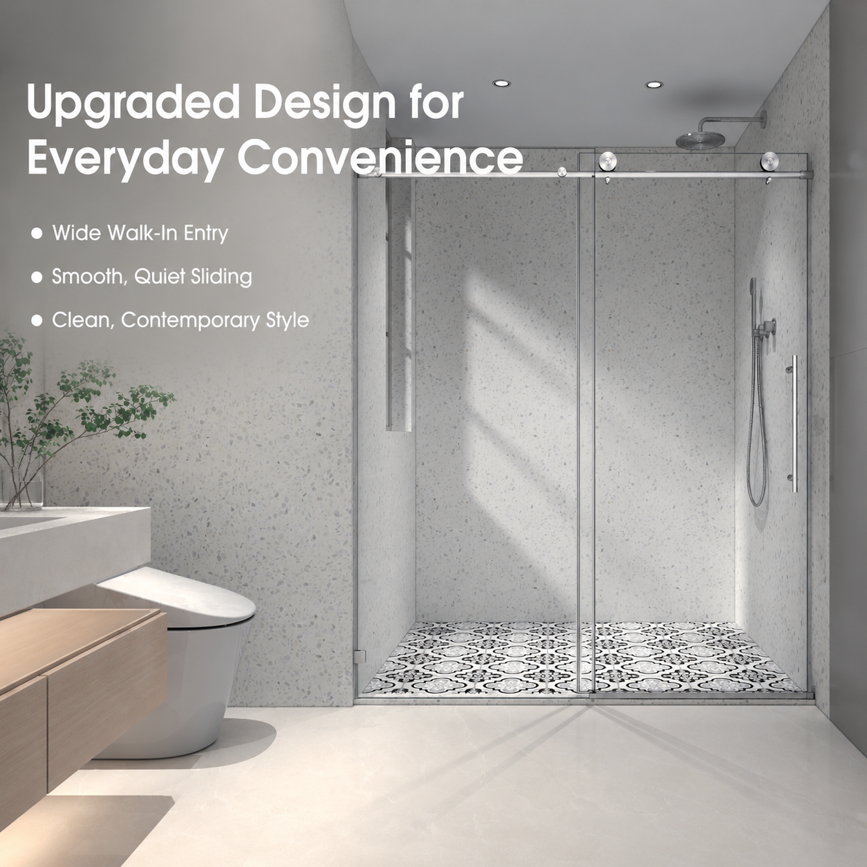 Jade 55"-60"W x 76"H Frameless Single Sliding Shower Door with 5/16"(8mm) Tempered Clear Glass and Soft-Close