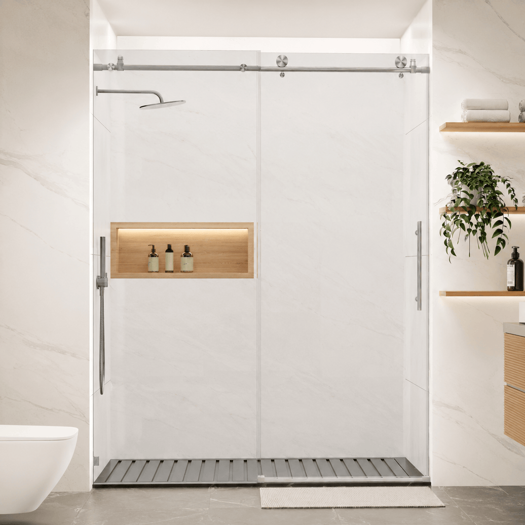 Jade 56"-60" W x 76" H Frameless Single Sliding Shower Door with 5/16"(8mm) Tempered Clear Glass and Buffer Design