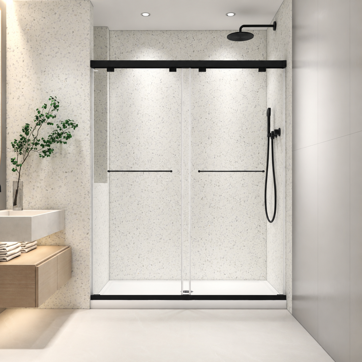 Astra 49"-54" or 55"-60" W x 76" H Frameless Double Sliding Shower Door with 5/16"(8mm) Tempered Clear Glass and Soft-Close