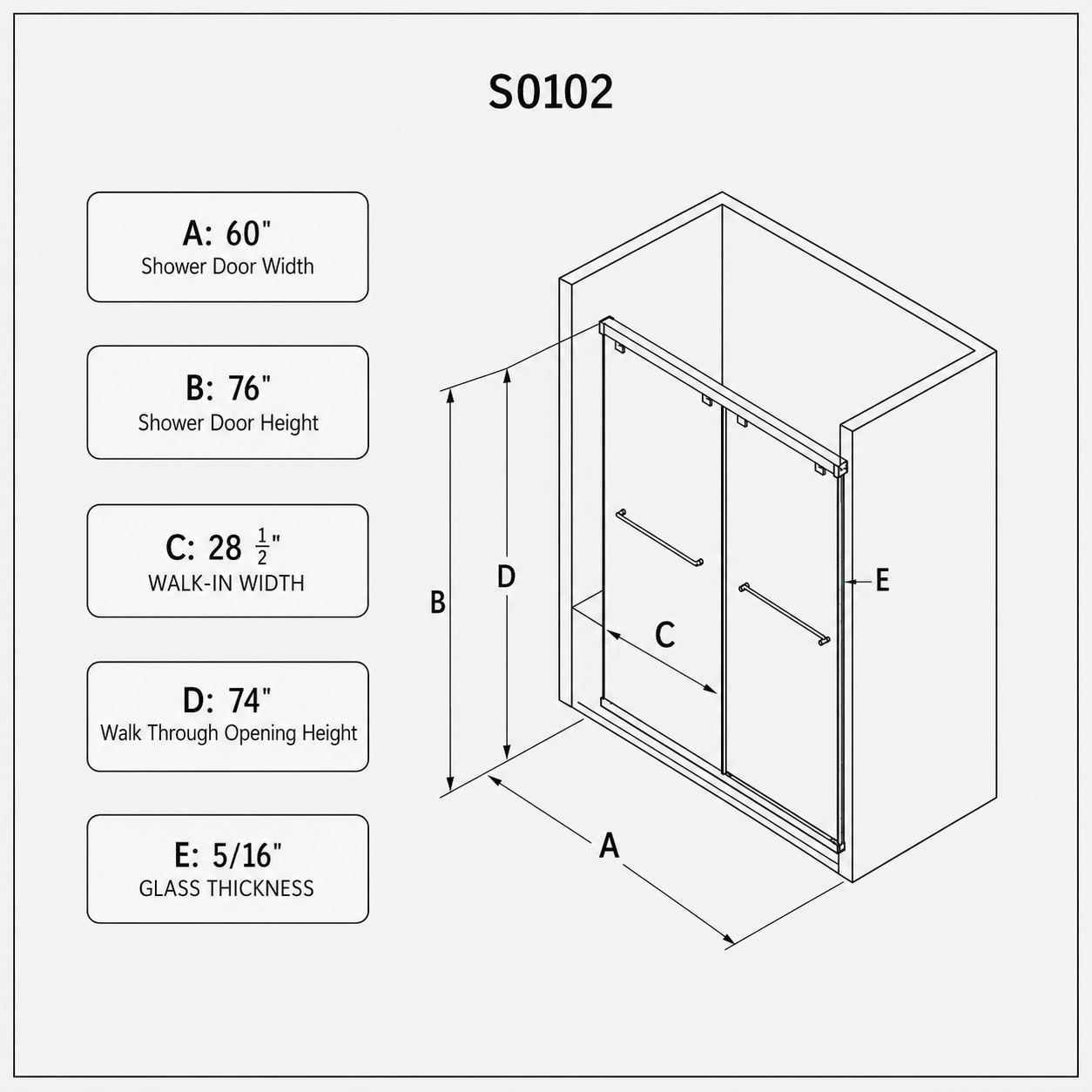 Astra 49"-54" or 55"-60" W x 76" H Frameless Double Sliding Shower Door with 5/16"(8mm) Tempered Clear Glass and Soft-Close