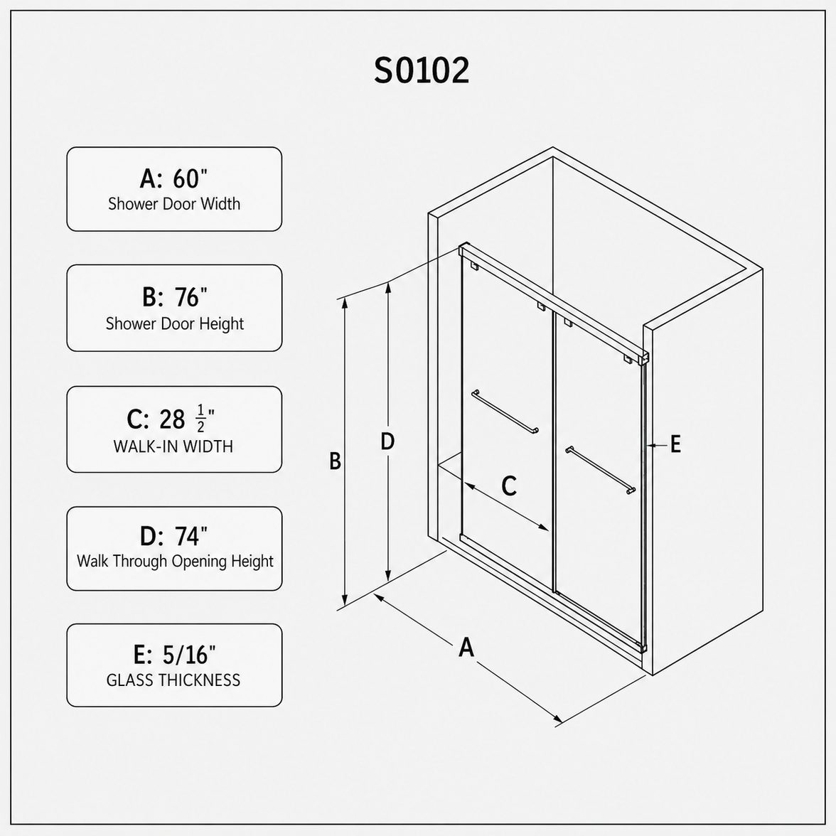 Astra 49"-54" or 55"-60" W x 76" H Frameless Double Sliding Shower Door with 5/16"(8mm) Tempered Clear Glass and Soft-Close