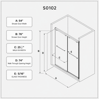 Astra 49"-54" or 55"-60" W x 76" H Frameless Double Sliding Shower Door with 5/16"(8mm) Tempered Clear Glass and Soft-Close