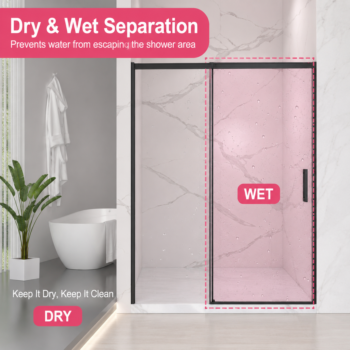 Jade 56"-60" W x 74" H Semi-Frameless Sliding Shower Door with 1/4"(6mm) Tempered Clear Glass