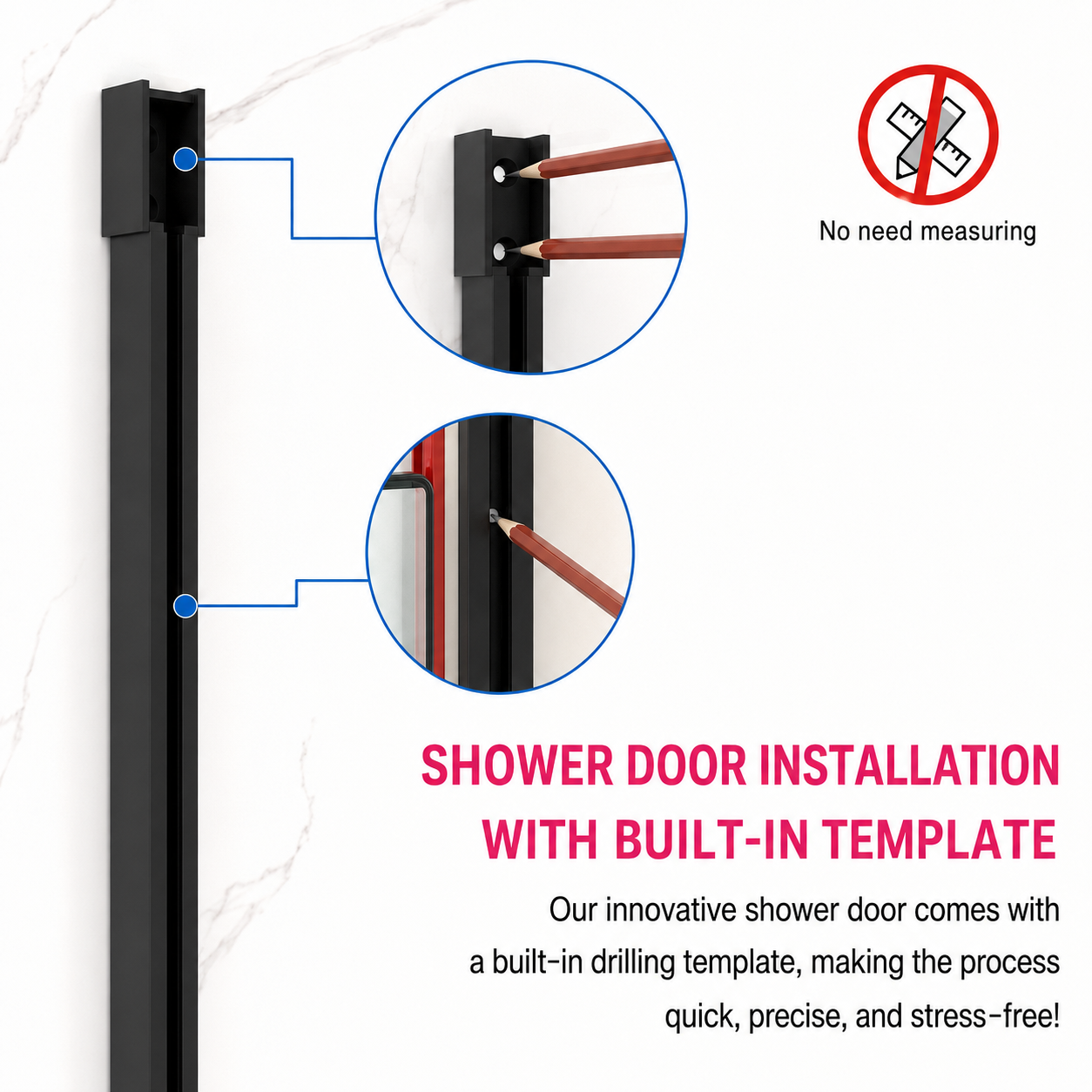 Jade 56"-60" W x 74" H Semi-Frameless Sliding Shower Door with 1/4"(6mm) Tempered Clear Glass