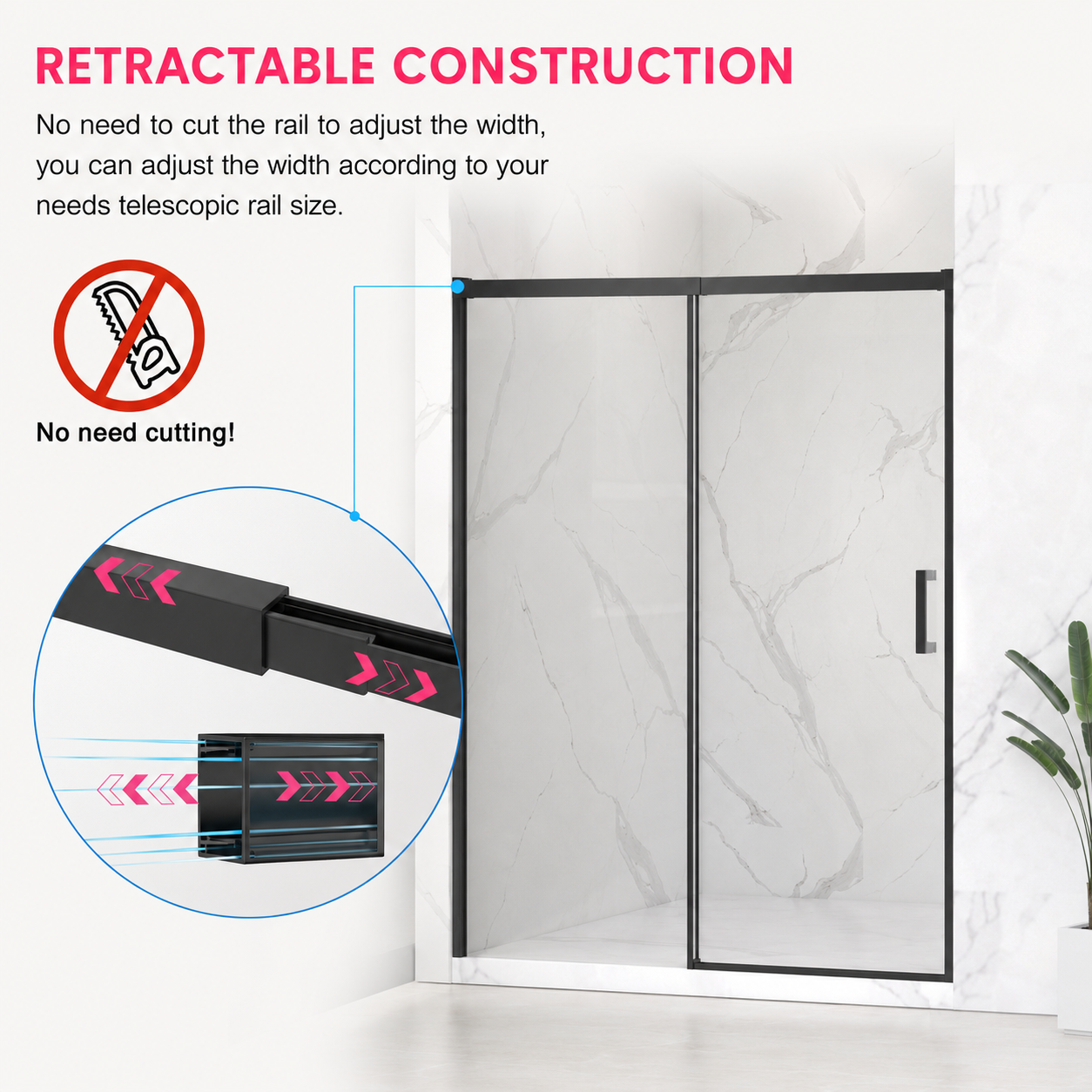 Jade 56"-60" W x 74" H Semi-Frameless Sliding Shower Door with 1/4"(6mm) Tempered Clear Glass