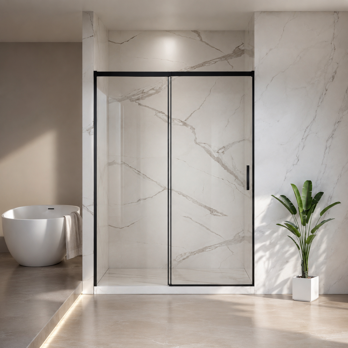 Jade 56"-60" W x 74" H Semi-Frameless Sliding Shower Door with 1/4"(6mm) Tempered Clear Glass