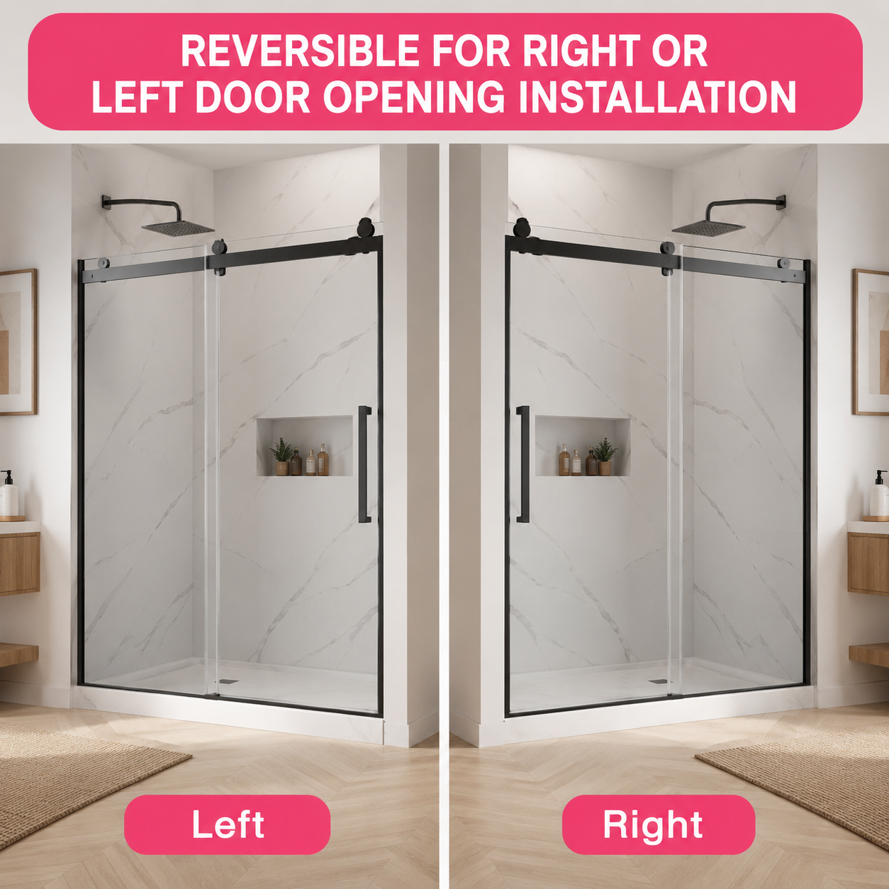Jade 56"-60" W x 74" H Semi-Frameless Sliding Shower Door with 1/4"(6mm) Tempered Clear Glass