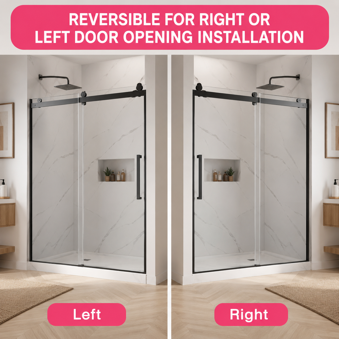 Jade 56"-60" W x 74" H Semi-Frameless Sliding Shower Door with 1/4"(6mm) Tempered Clear Glass