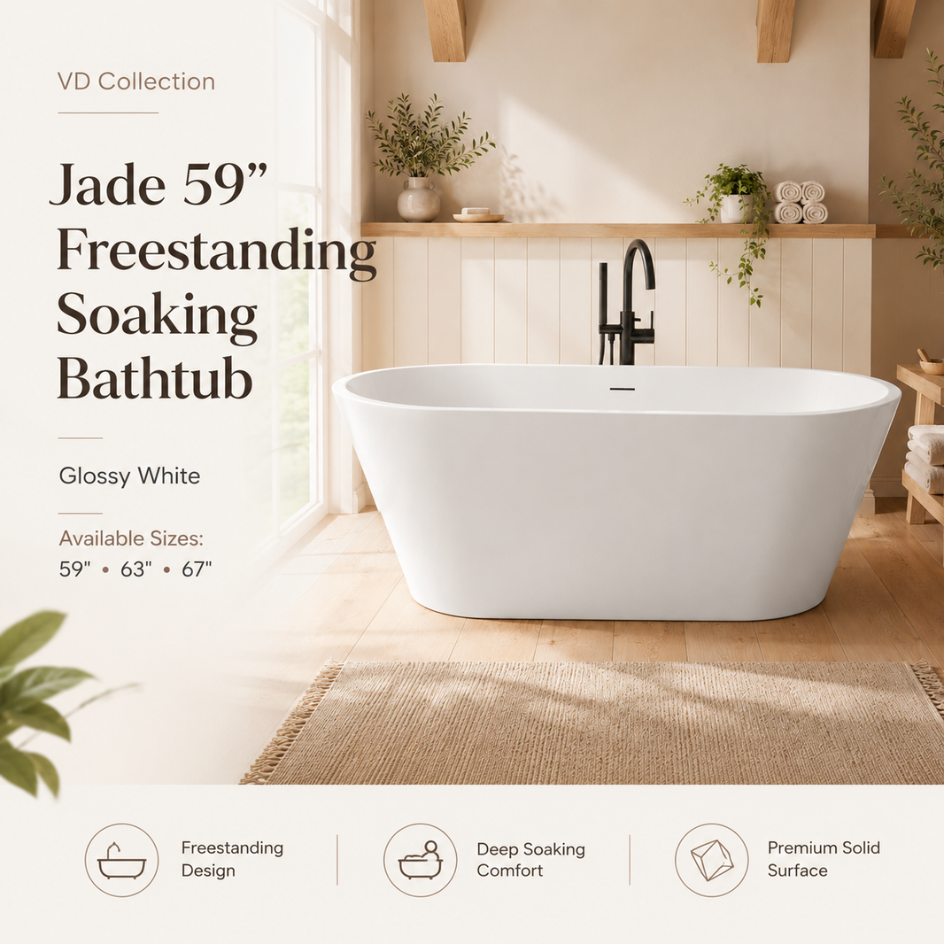 60" Acrylic Freestanding Bathtub with Pop-Up Drain and Overflow in Gloss White
