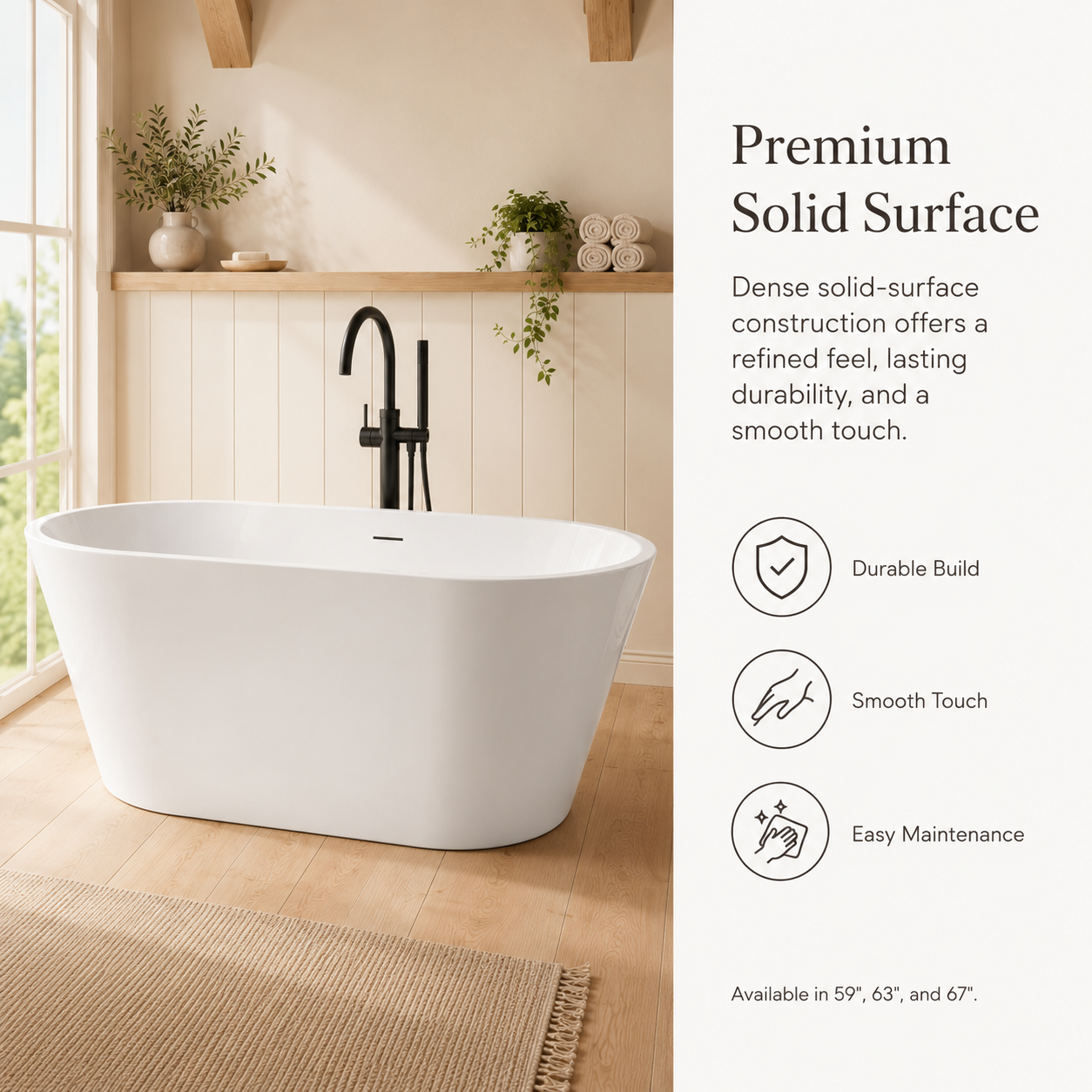 60" Acrylic Freestanding Bathtub with Pop-Up Drain and Overflow in Gloss White