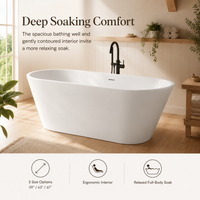 60" Acrylic Freestanding Bathtub with Pop-Up Drain and Overflow in Gloss White