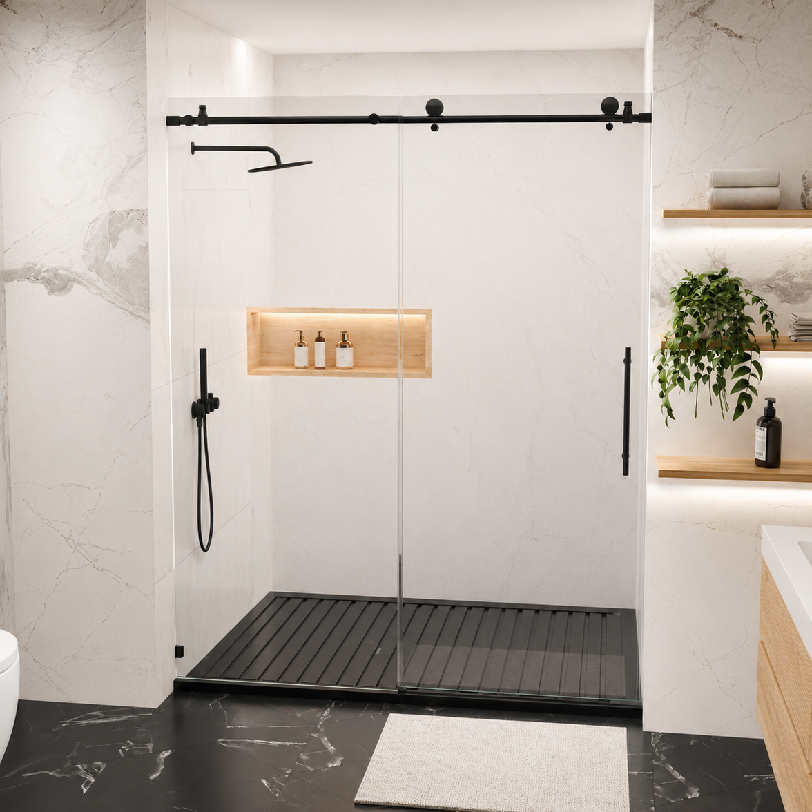 Jade 56"-60" W x 76" H Frameless Single Sliding Shower Door with 5/16"(8mm) Tempered Clear Glass and Buffer Design
