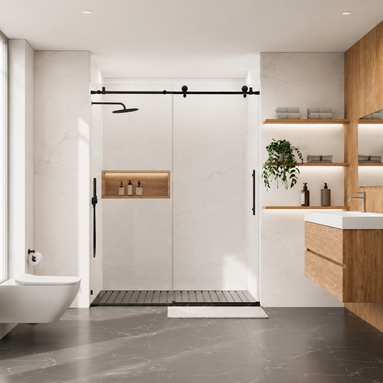 Jade 56"-60" W x 76" H Frameless Single Sliding Shower Door with 5/16"(8mm) Tempered Clear Glass and Buffer Design