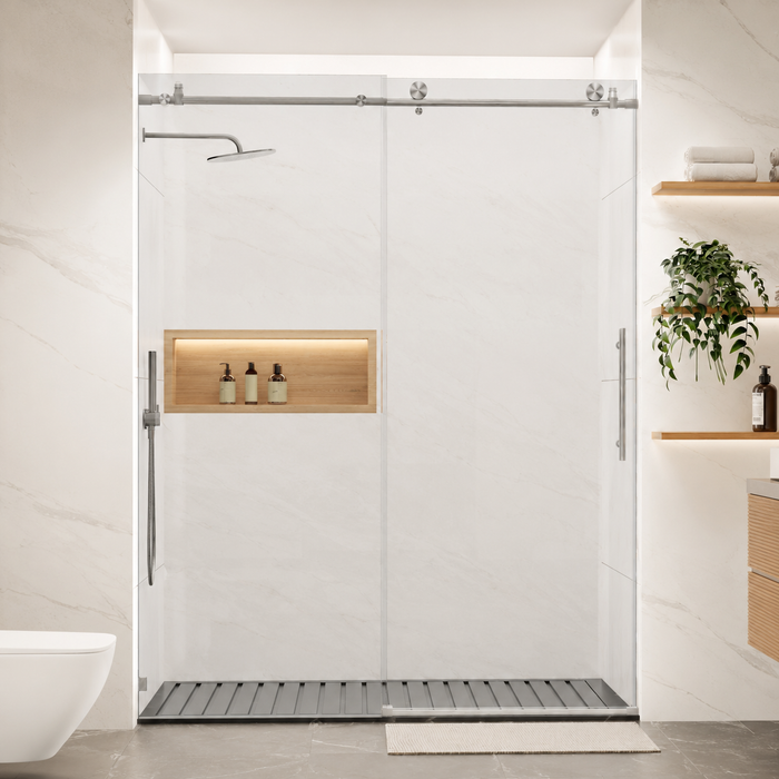 Jade 56"-60" W x 76" H Frameless Single Sliding Shower Door with 5/16"(8mm) Tempered Clear Glass and Buffer Design