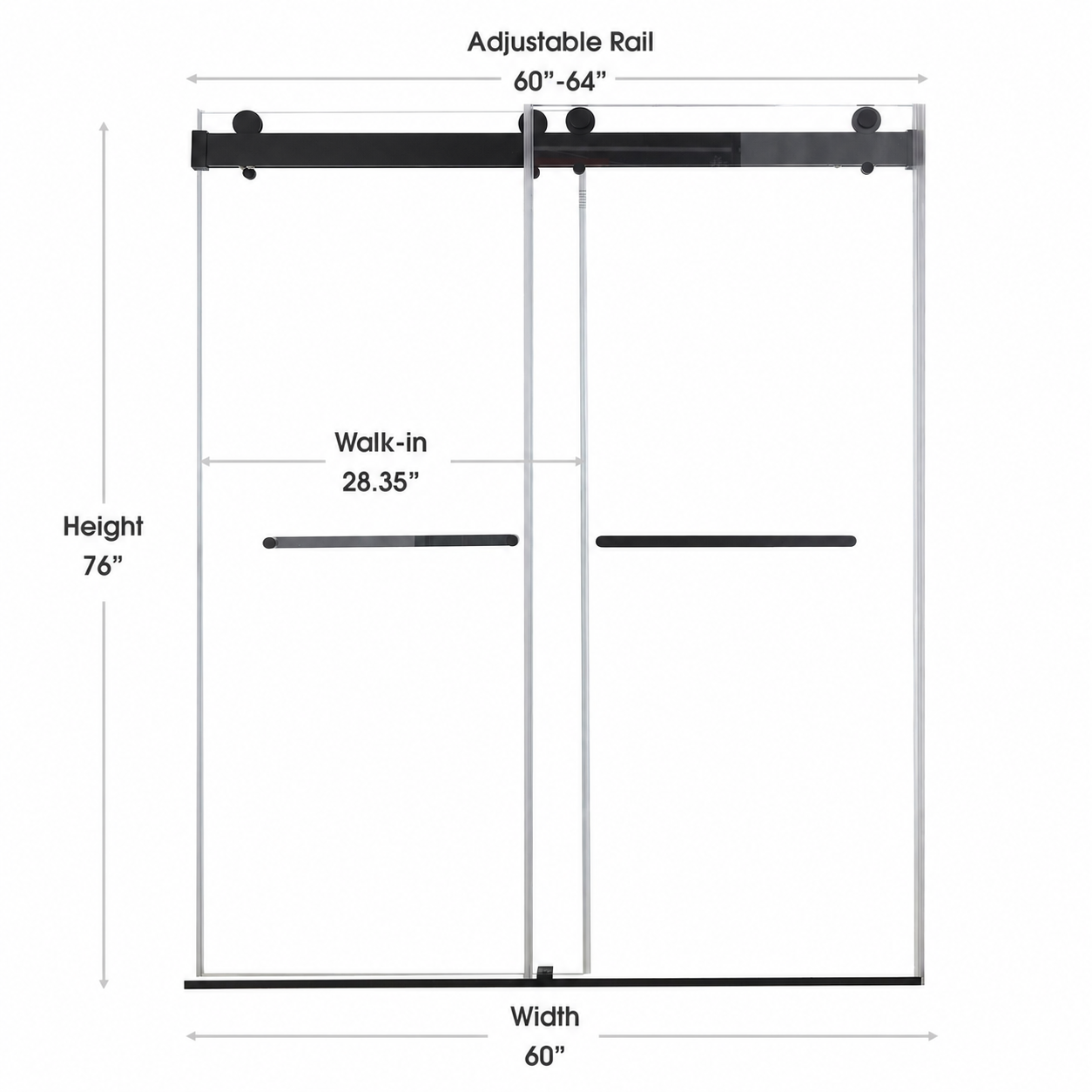 Astra 48"-52" or 60"-64" W x 76" H Frameless Double Sliding Shower Door with 5/16"(8mm) Tempered Clear Glass and Stainless Steel Hardware